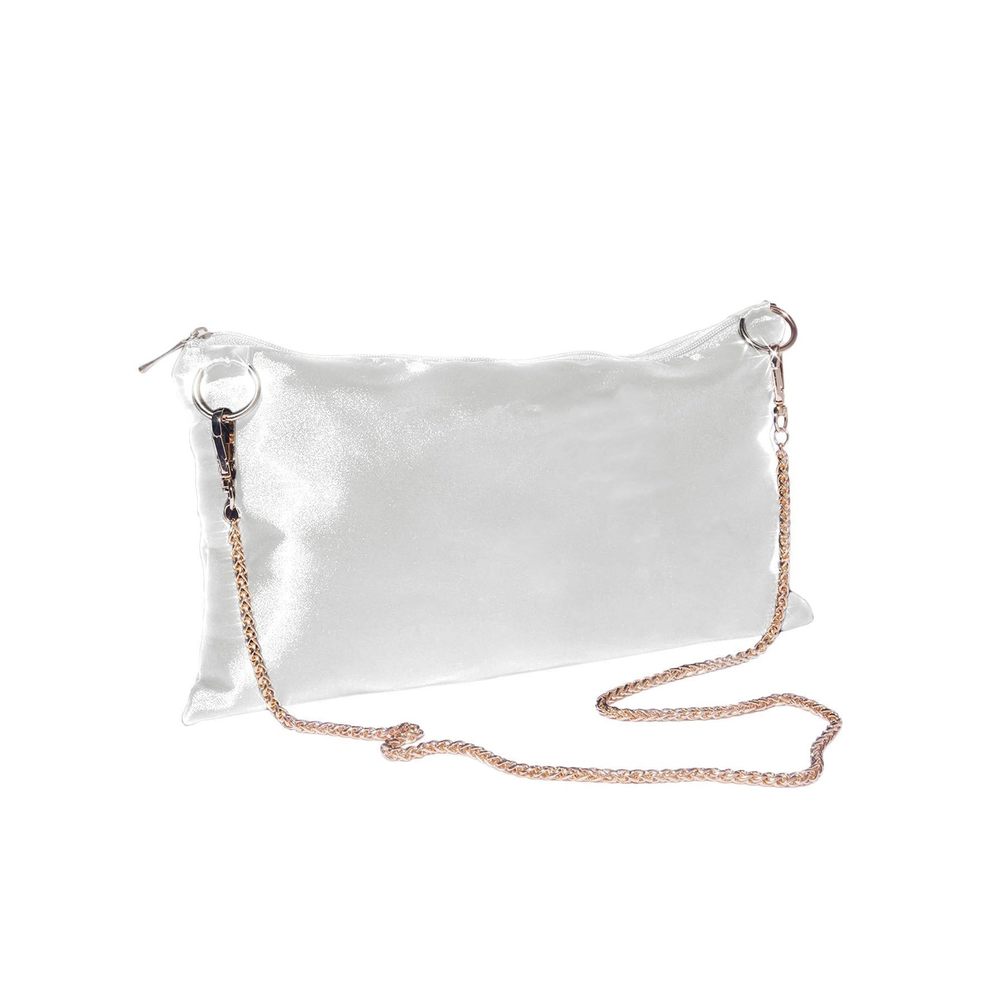 Satin Evening Bag Purse Glitter Clutch Party Handbag With Chain White c: